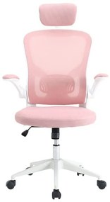 Scaun de birou ergonomic cu suport lombar si tetiera, roz