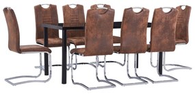 3053080 vidaXL Set mobilier bucătărie, 9 piese, maro, piele întoarsă ecologică