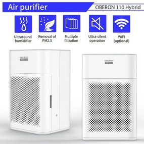 Purificator de aer si umidificator 2in1 Oberon 110 HYBRID, 21W, Pana la 15 m², 110 m³/h, Wi-Fi, 3 viteze, Filtru de carbon, Mod de noapte, Timer, Alb