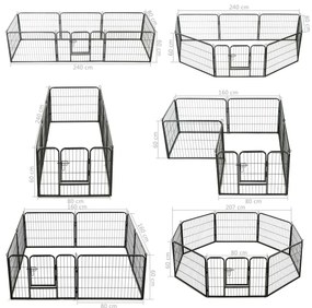Tarc pentru caini, 8 panouri, otel, 60x80 cm, negru 60 x 80 cm, 8 panouri.