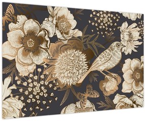 Tablou - Flori aurii pe fundal întunecat (90x60 cm)