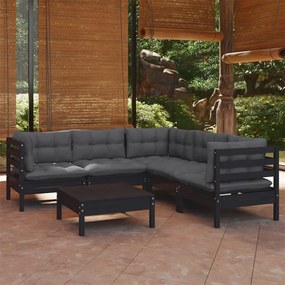 3096681 vidaXL Set mobilier grădină cu perne, 6 piese, negru, lemn de pin