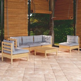 3096189 vidaXL Set mobilier grădină cu perne gri, 6 piese, lemn de pin