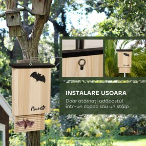 PawHut Set de 3 Adăposturi pentru Liliac din Lemn de Brad pentru Exterior, 25x6x37.5 cm, Lemn Natural | Aosom Romania