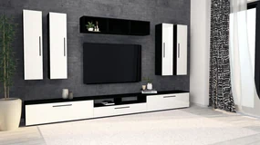 Living haaus Haga V4, Alb Lucios/Negru, MDF, L 360 cm