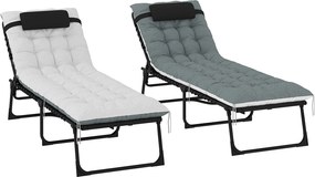 Outsunny Set de 2 șezlonguri, șezlong pliant și reglabil, pernă, tetieră, buzunar lateral, 60x190x31cm, gri | Aosom Romania
