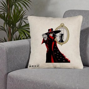 Perna Personalizata Hellsing Alucard cu Pistoale, 40x40 cm, Bej Canapea, Husa Detasabila, Perna Inclusa, BEKZ®