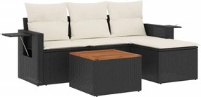 vidaXL Set mobilier de grădină cu perne, 5 piese, negru, poliratan