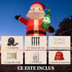 Outsunny Moș Crăciun Gonflabil Uriaș 243 cm cu Brad, LED-uri, Suflantă și Geantă de Depozitare, Roșu | Aosom Romania
