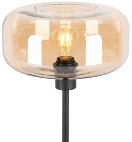 Lampa de masa art deco neagra cu sticla chihlimbar - Bizle