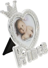 Ramă Foto Prince AZAY cu Coroană și Cristale, 5x5 cm, Ramă Foto Bebeluși, Cadou Botez / Nou-Născut, Cutie Cadou Inclusă