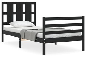 3194105 vidaXL Cadru de pat cu tăblie, negru, 90x200 cm, lemn masiv