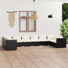 3101983 vidaXL Set mobilier de grădină cu perne, 10 piese, negru, poliratan