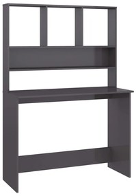 800395 vidaXL Birou cu rafturi, gri foarte lucios, 110 x 45 x 157 cm, PAL