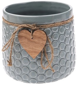 Mască de ghiveci din ceramică Heart, gri, 12,5 x 14 cm