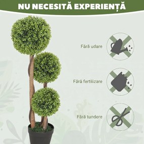 HOMCOM Set 2 Plante Artificiale de Buxus cu 3 Sfere, cu Ghiveci și Fund Întărit, Înălțime 90 cm, pentru Interior și Exterior | Aosom Romania