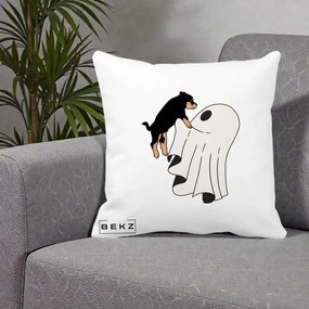 Perna Decorativa Caine Rottweiler Fantoma Halloween, 40x40 cm, Alba Mata, Husa Detasabila, Perna Inclusa, BEKZ®
