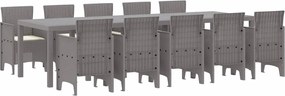 vidaXL Set de masă pentru grădină cu pernă 11 pcs Gri deschis și crem