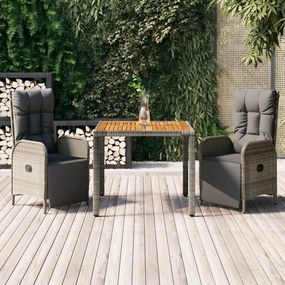 3185044 vidaXL Set mobilier de grădină cu perne, 3 piese, gri, poliratan