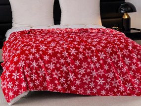 Patura de Craciun din microplus FROSTY FLAKES, rosie Dimensiune: 160 x 200 cm