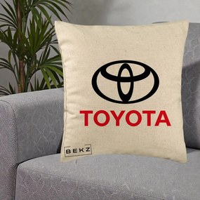 Perna Personalizata cu emblema Toyota, 40x40 cm, Bej, Husa Detasabila, Perna Inclusa, BEKZ®