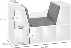 HOMCOM Bibliotecă 2 în 1 cu Perne Confortabile și 6 Compartimente, Mobilier Multifuncțional pentru Cărți și Jocuri, Raft cu 6 Cuburi pentru Sufragerie, Dormitor și Birou, 102x30x61 cm, Alb | Aosom Romania