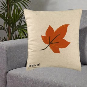 Perna Decorativa Frunza de Toamna Portocalie, 40x40 cm, Bej, Husa Detasabila, Perna Inclusa, BEKZ®