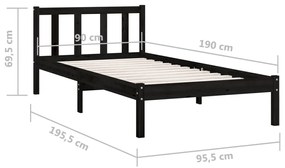 Cadru de pat UK Single, negru, 90x190 cm, lemn masiv de pin Negru, 90 x 190 cm