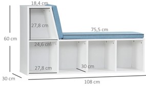 HOMCOM Biblioteca banc 2 in 1 cu 5 compartimente de depozitare si 2 perne 108 x 30 x 60 cm alb albastru | Aosom Romania