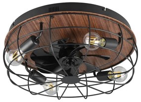 Plafonieră negru-mat/maro cu control prin telecomandă, cu ventilator Trondheim – Trio