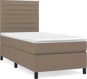 vidaXL Pat box spring cu saltea, gri taupe, 90x190 cm, textil