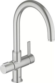Baterie bucatarie Grohe Red Duo crom periat Supersteel monocomanda pipa curbata