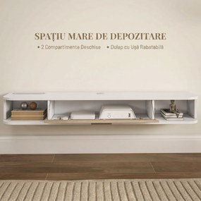 HOMCOM，Suport TV，Cu 2 Rafturi Deschise și Dulap cu Ușă Rabatabilă，MDF，120cm x 26cm x 16cm，Alb, gri | Aosom Romania