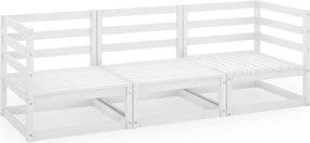 vidaXL Canapea de grădină cu 3 locuri, alb, lemn masiv de pin