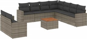 vidaXL Set mobilier de grădină cu perne, 10 piese, gri, poliratan