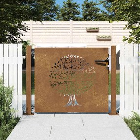 vidaXL Poartă de grădină 105x80 cm, oțel Corten, model copac
