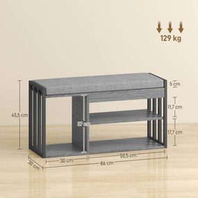 HOMCOM Suport pentru pantofi cu bancă de ședere, mobilier de hol pentru pantofi, dulap cu design în 3 trepte, pentru hol, intrare, camera de zi, dormitor, Gri | Aosom Romania