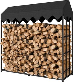 Outsunny Suport lemne exterior, raft pentru lemne cu husă de protecție 600D Oxford capacitate 1,9 m³, oțel 186x70x185cm negru | Aosom Romania