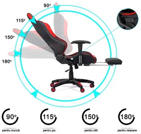 Scaun gaming rosu din piele ecologica, ergonomic si reglabil OFF 306