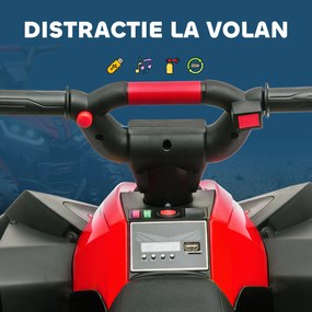 HOMCOM  ATV 12V pentru copii cu cauciucuri late, masina, faruri LED, claxon, muzica, pentru 3-5 ani, rosu | Aosom Romania