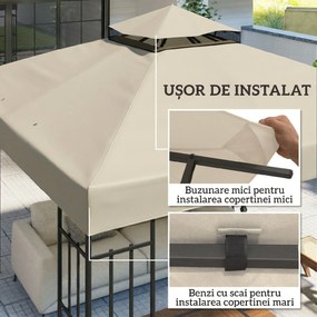 Outsunny Înveliș de Înlocuire pentru Pergolă de Grădină cu Două Niveluri și Orificii de Drenaj, 300x300 cm, Alb Crem | Aosom Romania