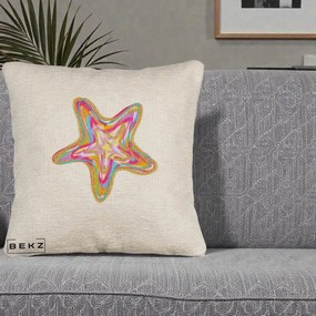 Perna Decorativa Stea de Mare Colorata Psiheledic, 40x40 cm, Bej Canapea, Husa Detasabila, Perna Inclusa, BEKZ®