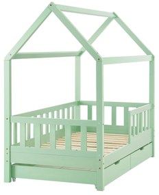 Patut Marli 90 x 200 cm cu 2 sertare si grilaj cu lamele - mentol