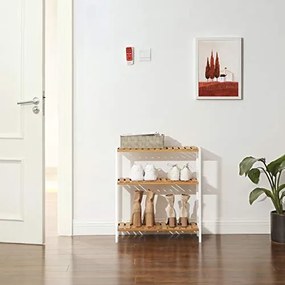 Pantofar 3 nivele din bambus, Songmics, Alb, 59x26x66 cm