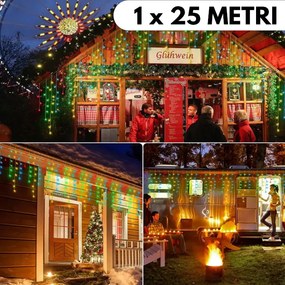 Instalație de Crăciun, franjuri cu flash, cu led tip țurțuri, fir gros, exterior, multicolor, 25 met
