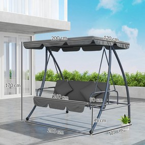 Outsunny Balansoar de grădină convertibil 3 locuri Înclinare Acoperiș reglabil Saltea 200 x 125 x 170 cm metal Polyester Gri deschis | Aosom Romania
