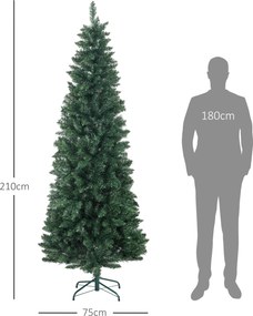 HOMCOM Brad Artificial de Crăciun cu 687 Ramuri, Brad de Crăciun Înalt și Îngust cu Bază Pliabilă, Ø75x210 cm, Verde | Aosom Romania