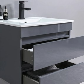 Mobilier de baie Cube, chiuvetă ceramică 60 cm, oglindă cu 2 sertare, 60x80 cm, gri antracit