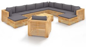 3100886 vidaXL Set mobilier grădină cu perne, 12 piese, lemn masiv de tec