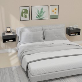 HOMCOM Set de 2 noptieri montate pe perete, sertar, compartiment deschis, blat, 37 x 32 x 21 cm, negru | Aosom Romania